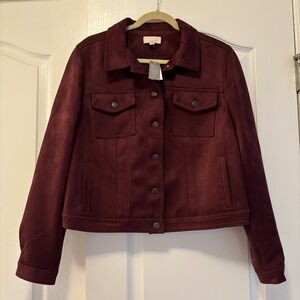Loft Large Faux Suede Trucker Jacket in Plum